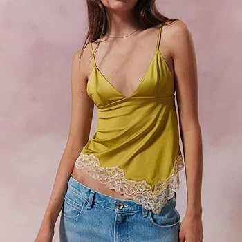Women Y2K Lace Cami Tops Sexy Spaghetti Strap Sleeveless V